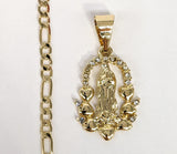 Plated Mini Dainty Virgin Mary Pendant and Figaro Chain Set