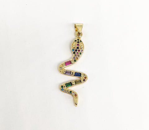 Plated Multi Color Stone Snake Pendant*