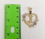 Plated Tri-Gold Heart with Letter Pendant