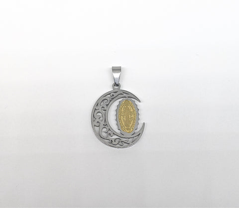 Stainless Steel Moon and Saint Benedict Pendant