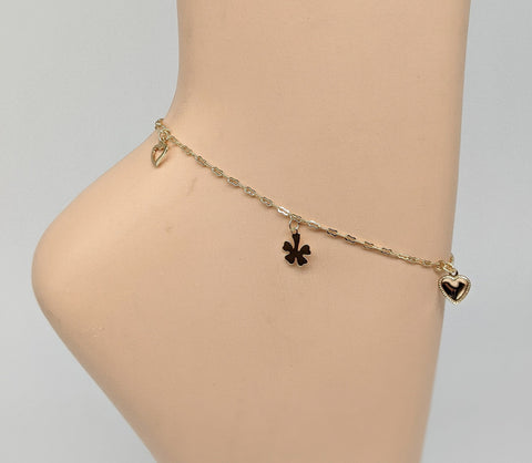 Plated Heart and Clover Anklet
