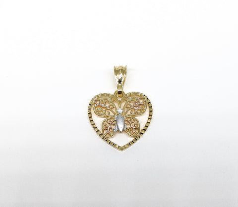 Plated Tri-Gold Butterfly Heart Pendant