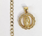 Plated Mini Dainty Virgin Mary Pendant and Cuban Chain Set