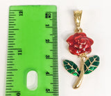 Plated Multicolor Rose Flower Pendant and Pearl Chain Set*