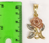 Plated Tri-Gold Rose Flower Pendant and Pearl Chain Set