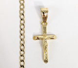 Plated Mini Dainty Cross Pendant and Cuban Chain Set