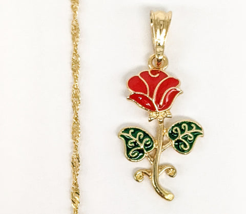 Plated Multicolor Rose Flower Pendant and Twist Chain Set*