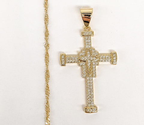 Plated Cross Pendant and Twist Chain Set