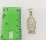 Plated Tri-Gold Virgin Mary Pendant and Figaro Chain Set