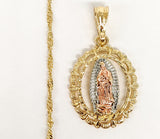 Plated Tri-Color Virgin Mary Twist Chain Necklace