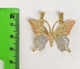 Plated Tri-Gold Butterfly Pendant and Pearl Chain Set*