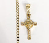 Plated Mini Dainty Cross Pendant and Cuban Chain Set