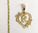 Plated Letter "R" Pendant and Star Chain Set