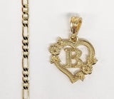 Plated Letter "B" Pendant and Figaro Chain Set