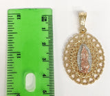 Plated Tri-Color Virgin Mary 4mm Figaro Chain Necklace