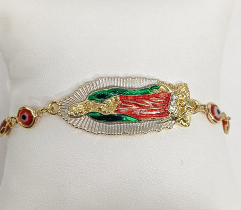 Plated Multicolor Virgin Mary with Red Eye Bracelet