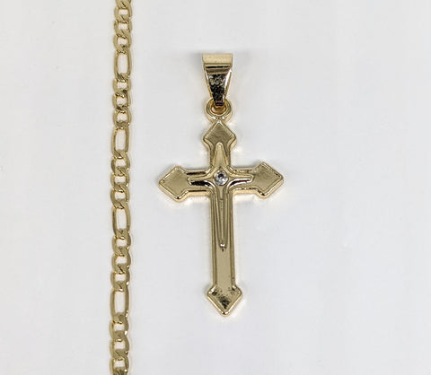 Plated Cross Pendant and Figaro Chain Set