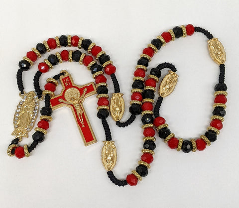 Black and Red Virgin Mary Beaded and Rope Rosary