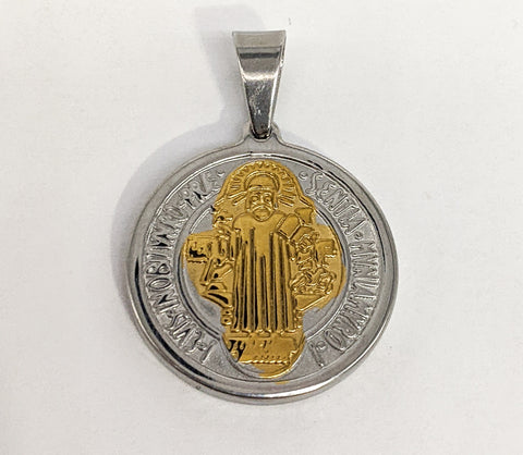 Stainless Steel Silver/Gold Saint Benedict Pendant