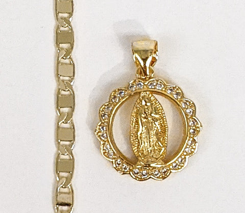 Plated Mini Dainty Virgin Mary Pendant and Mariner Anchor Chain Set