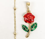 Plated Multicolor Rose Flower Pendant and Pearl Chain Set*