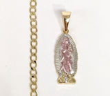 Plated Tri-Gold Mini Dainty Virgin Mary 3mm Cuban Chain Necklace