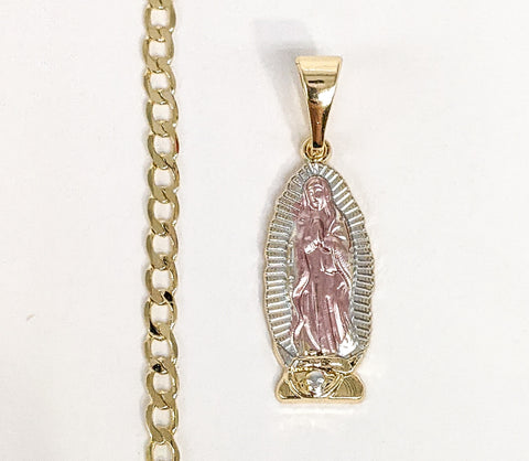 Plated Tri-Gold Mini Dainty Virgin Mary 3mm Cuban Chain Necklace