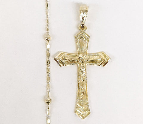 Plated Cross Pendant and Pearl Chain Set