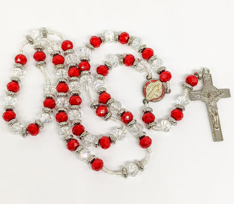 Red/Clear Beaded Saint Benedict Rosary