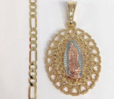 Plated Tri-Color Virgin Mary 4mm Figaro Chain Necklace