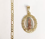 Plated Tri-Color Virgin Mary 4mm Figaro Chain Necklace