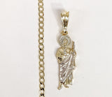 Plated Tri-Gold Mini Dainty Saint Jude Pendant and Cuban Chain Set