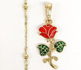 Plated Multicolor Rose Flower Pendant and Pearl Chain Set