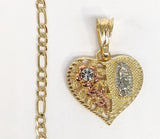 Plated Tri-Gold Virgin Mary 3mm Figaro Chain Necklace