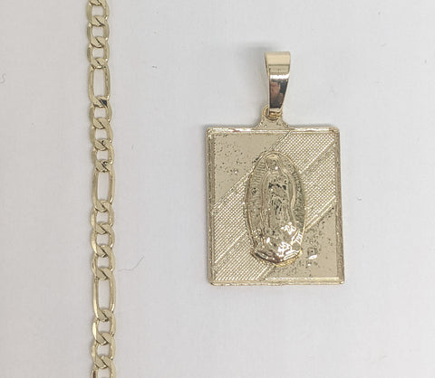 Plated Virgin Mary Pendant and Figaro Chain Set