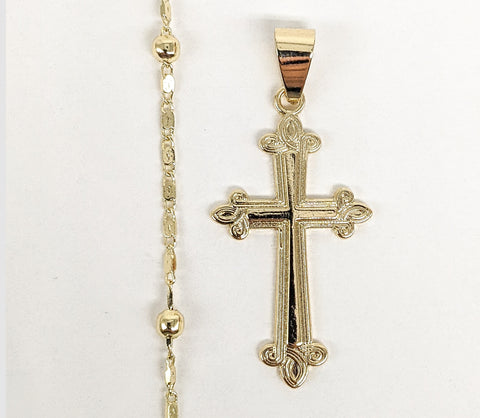 Plated Cross Pendant and Pearl Chain Set