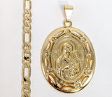 Plated Virgin Mary Pendant and Figaro Chain Set