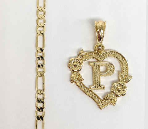 Plated Letter "P" Pendant Initial Chain Necklace Fashion Oro Letra Dije