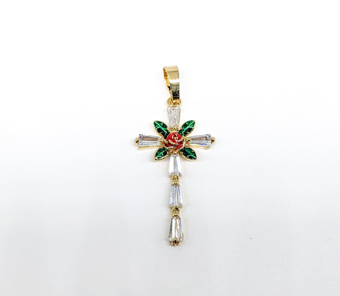 Plated Cross Rose Pendant