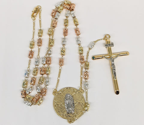 Plated Tri-Color Virgin Mary Rosary
