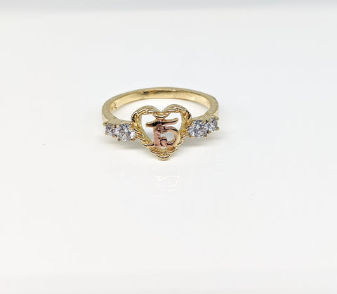 Plated Tri-Gold Heart Quincenera Ring