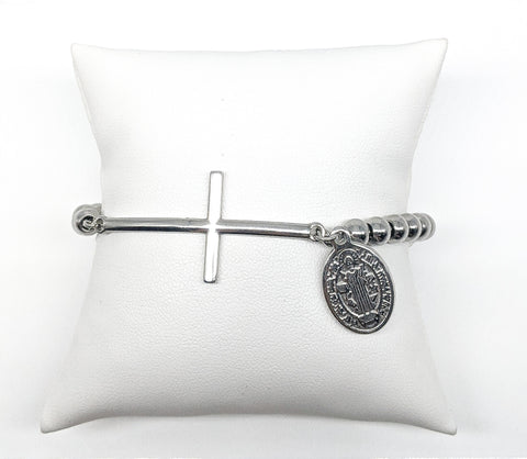 Stainless Steel Cross and Saint Benedict Bracelet