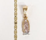 Plated Tri-Gold Mini Dainty Virgin Mary Pendant and Mariner Anchor Chain Set