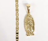 Plated Mini Dainty Virgin Mary Pendant and Mariner Anchor Chain Set