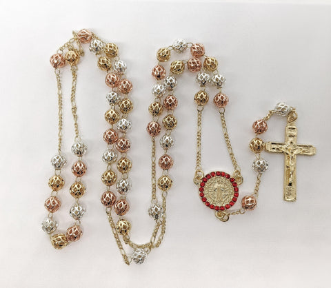 Plated Tri-Color Saint Benedict Rosary