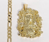 Plated Virgin Mary Pendant and Figaro Chain Set