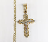 Plated Tri-Color Cross 3mm Chain Necklace