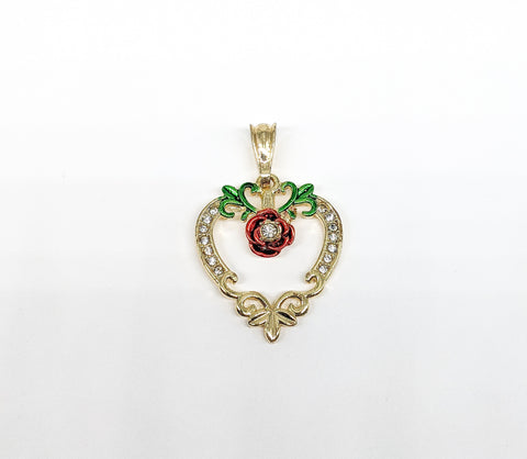 Plated Heart with Flower Pendant*