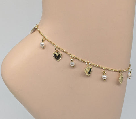 Plated Heart with Pearls Anklet