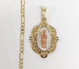 Plated Tri-Gold Saint Jude Pendant and Figaro Chain Set